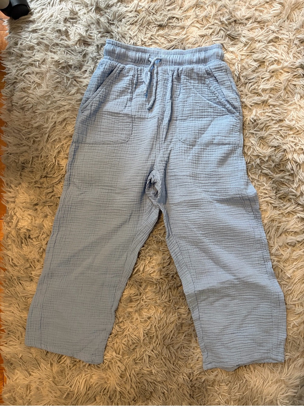 Light Blue Cotton Gauze Drawstring Pants